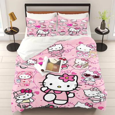 Постельное белье с принтом Hello Kitty для спальни Комплект пододеяльника Рождественские подарки Комфорт Мультяшный С наволочкой