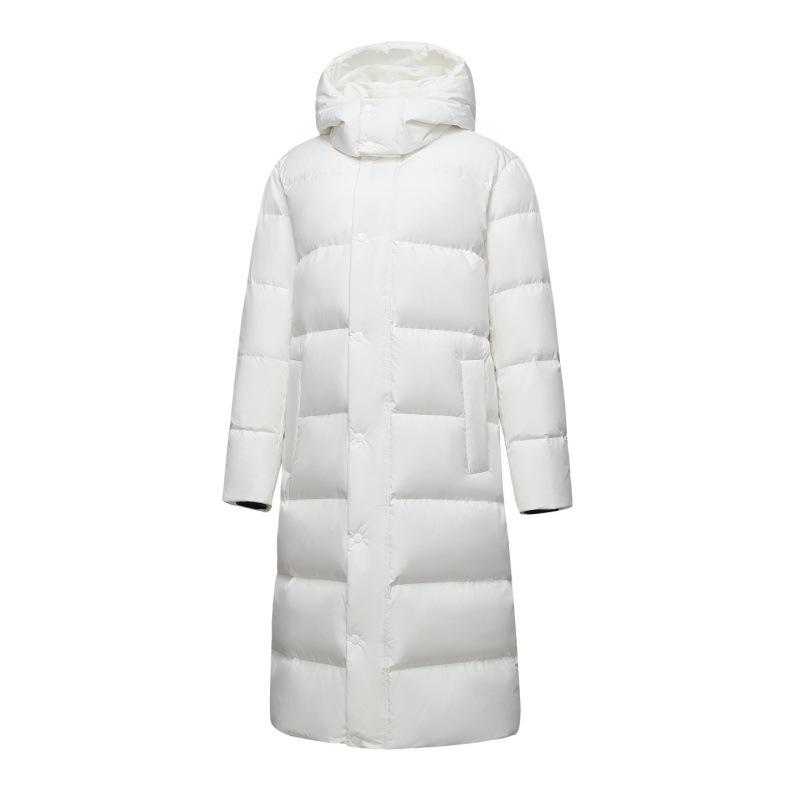 Модная длинная мужская зимняя пуховая куртка 2025 года - Белый утиный пух, Повседневный гонконгский стиль, Однотонная, Теплая верхняя одежда