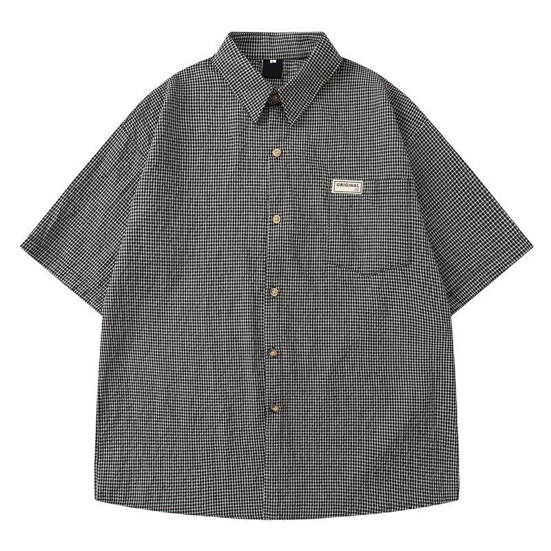 2025 summer new men's clothing original Japanese casual plaid commuter design sense BF loose short-sleeved shirt men