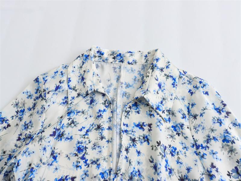 Spring 2024 European & American Style Satin Print Shirt and Midi Skirt Set for Women