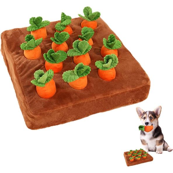 Carrot Dog Toys-Carrot Snuffle Mat for Dogs,Interactive Dog Plush Puzzle Toys,2 in 1 Non-Slip Nosework Feed Games Pet Stress Relief with 12 Carrots