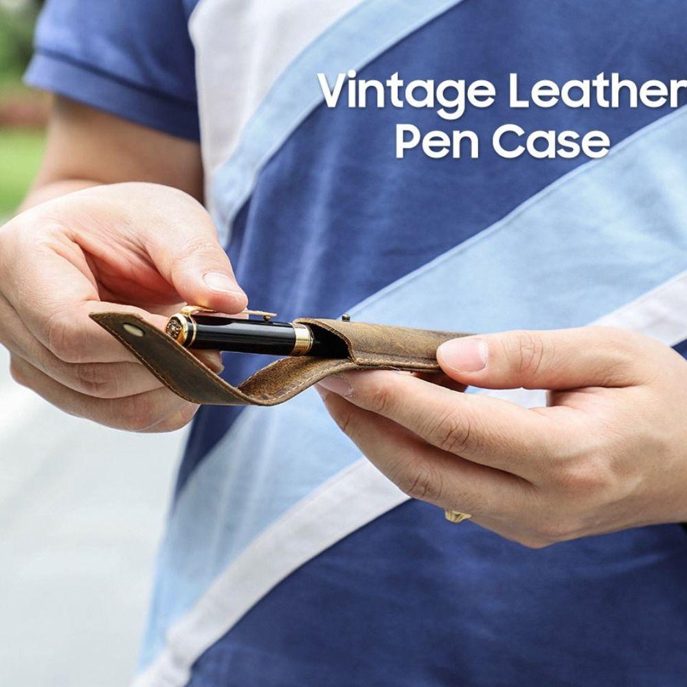 Portable Large Capacity Pen Pencil Case Handmade Vintage Pen Pouch Holder Durable Leather Desktop Organizer Stationary