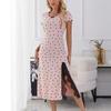 Summer Pink Lace Patchwork Heart Print Long Sleepdress Homewear Women Casual Slim Nightgown Ladies Nightdress Woman Loungewear
