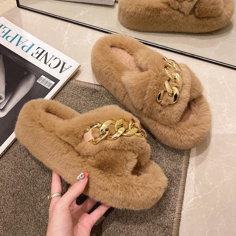 Тапочки Mao Mao женская уличная обувь 2025 новая осень и зима корейская версия толстая подошва увеличение высоты маленькие домашние плюшевые хлопковые тапочки