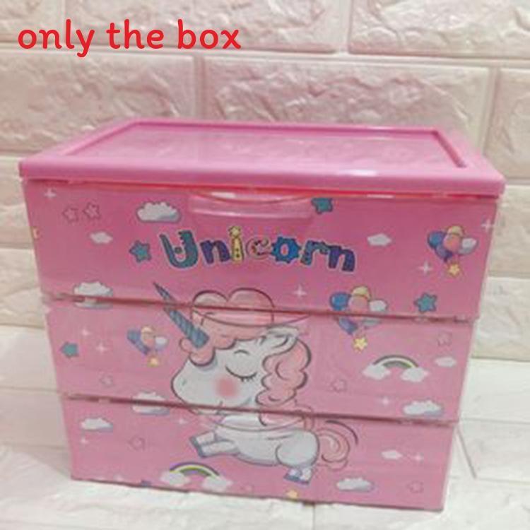 Hello Kitty Leopard Unicorn Melody Pattern Three Layer Drawer Style Storage Box For Desk Organization