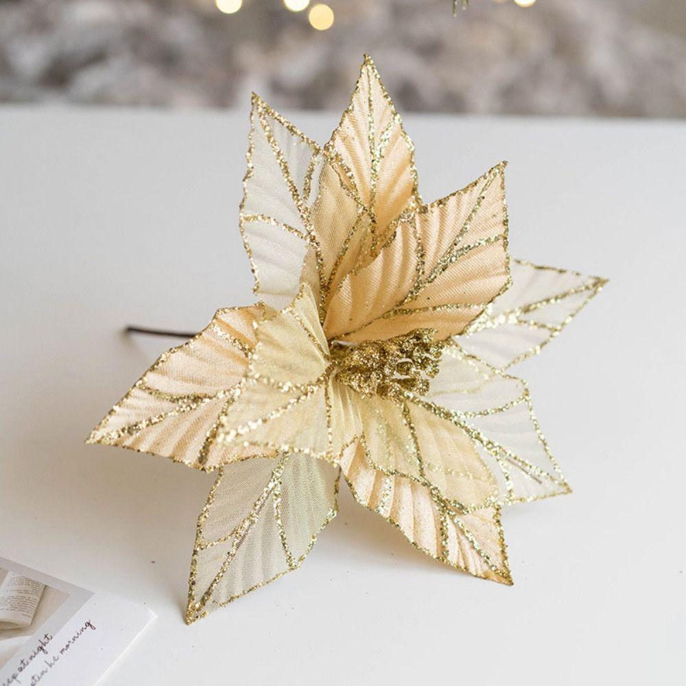 Элегантные 3D Искусственные Рождественские Цветы Сделай Сам Ручной Работы Блестящие Искусственные Цветы Блестящие Рождественские Украшения Новый Год