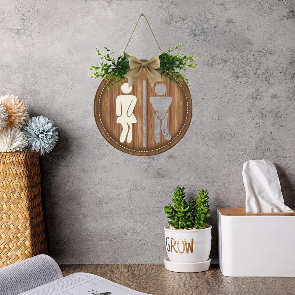 Round Wooden Toilet Sign Rustic Style Wall Hanging Signs Easy To Install Bathroom Sign Shower Room