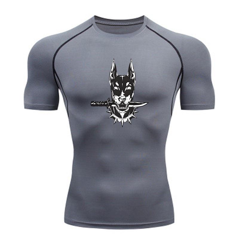 Men's Compression Workout T-Shirt, Cool Doberman Bite Dagger