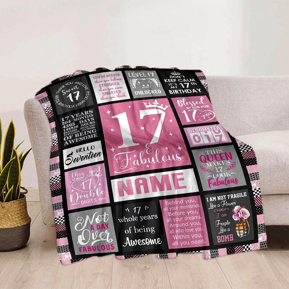 Sweet 17Th Birthday Home Customize Your Name Blankets Comfortable Soft Lightweight Allseason Multipurpose Blanket For Picnics Sofas Offices Beds
