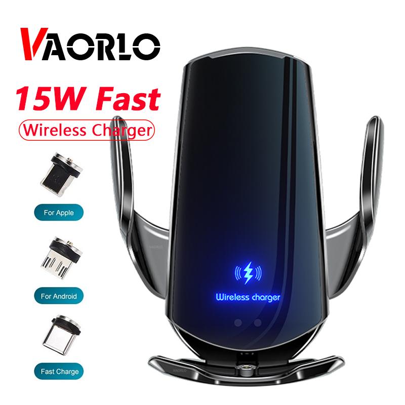 VAORLO Автомобильное беспроводное зарядное устройство 15 Вт, магнитное автоматическое автомобильное крепление, держатель для телефона для iPhone, Samsung, Xiaomi, инфракрасная индукционная QI, быстрая зарядка