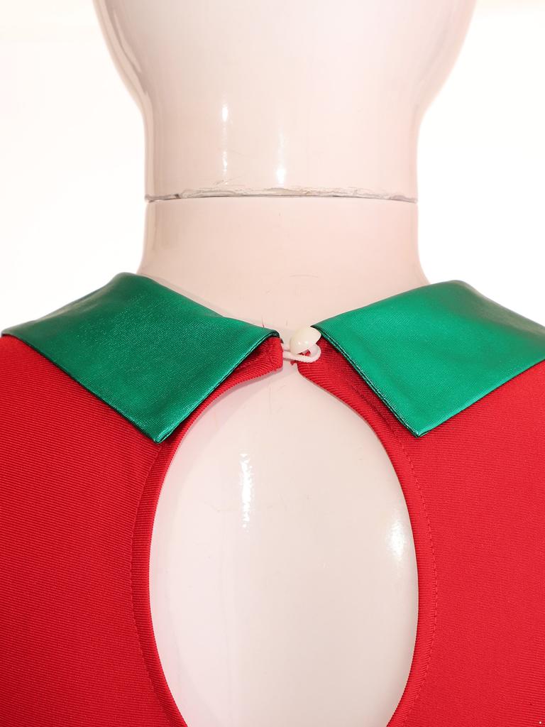 Girls Christmas Tutu Dress Puff Sleeve Hollow Back Bow Stripes Design Suspender Jumpsuit Dance Leotard