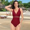 Women Monokini Deep V-Neck Sleeveless Tummy Control Beachwear Slimming Mesh Sheer One Piece Swimwear