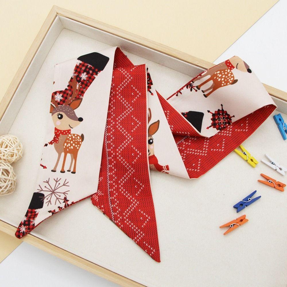 Стиль Шарфы Галстук-бабочка Красный Рождественский Повязка для волос Лента для волос Длинный шелковый шарф Женский Шарф с принтом