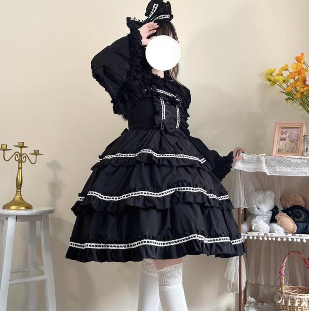 Lolita JSK Ruffle Dress Cosplay Jumper Skirt [Lady Lazy] (Black)