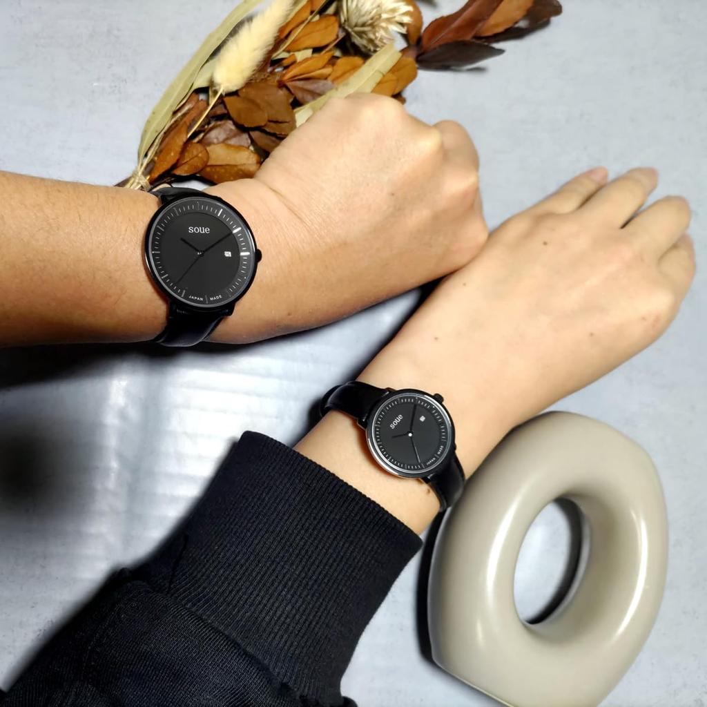 Soue Pair Watch A Basics Pair Watch Ladies Pair Couple 38mm X 30mm Leather Belt Leather Band Black Black Dial [SOUE] Men's