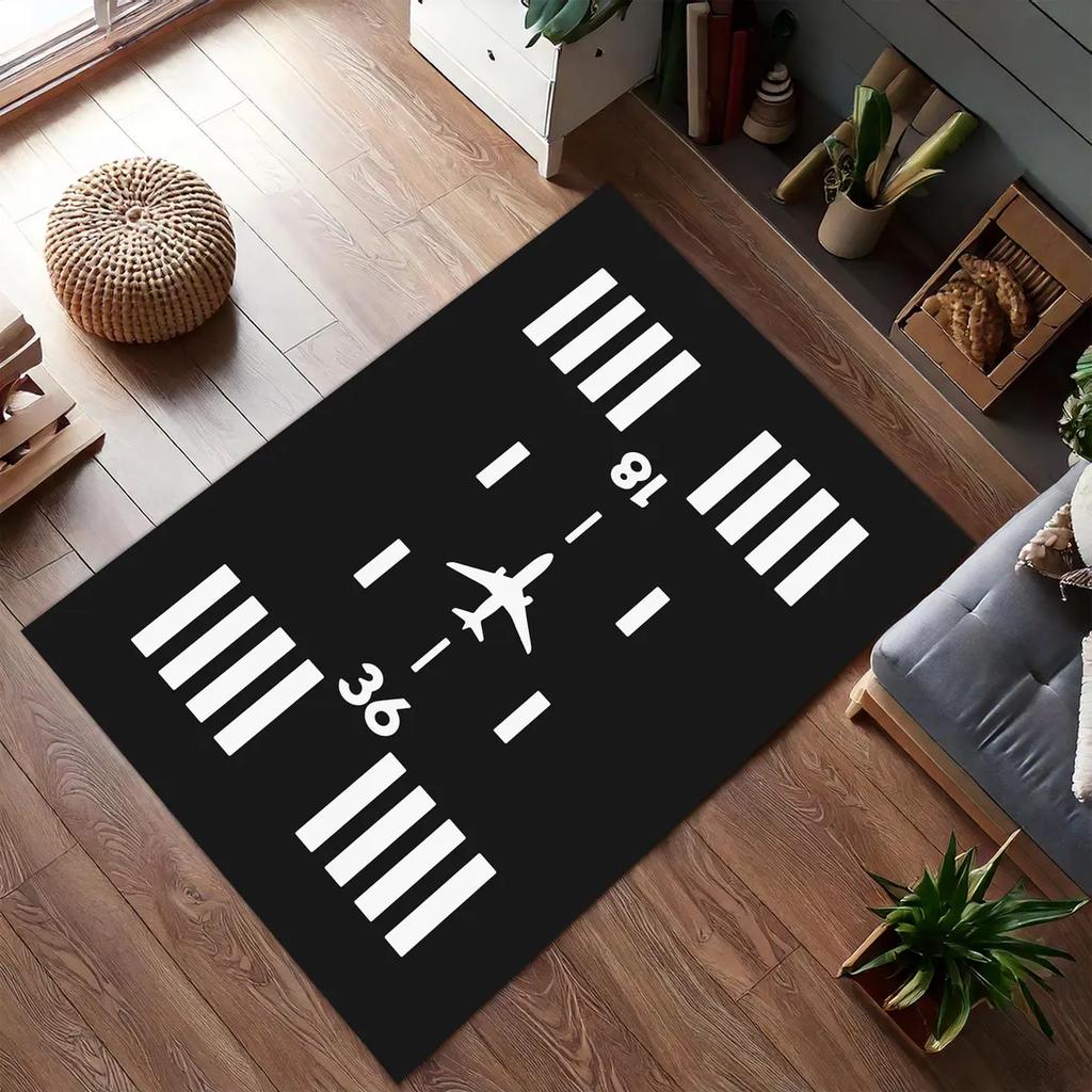 Airport Landing Strips Top Printed Area Rugs View Aircraft and Airplane Arrival 3D Carpet Kids' Bedroom Playroom Nursery Decor