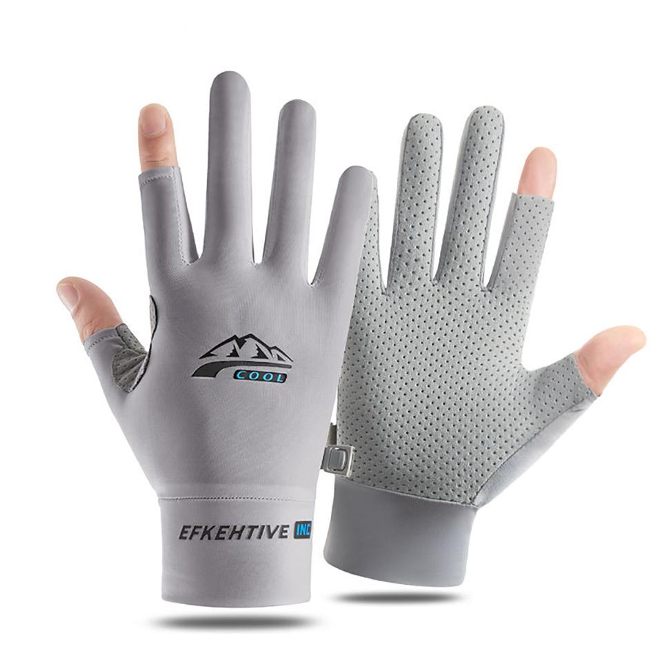 Loogdeel Sun Protection Fishing Gloves Ice Silk Sports Cycling Running Fishing Gloves Unisex Anti-Slip Breathable Anti-Uv Gloves