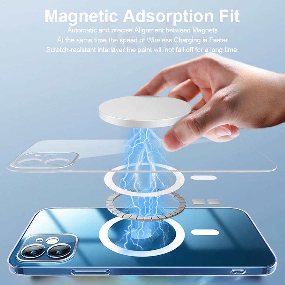 QGeeM Магнитный прозрачный чехол Mag-safe для iPhone 15 13 12 mini 11 14 Pro Max 8 Plus SE X XR XS MAX, чехол для беспроводной зарядки