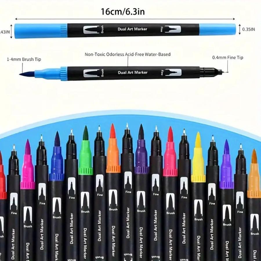 24-цветный двусторонний черный маркер-ручка, набор для скетчбука и рисования, дизайн с тонким и широким наконечником, два в одном, профессиональные художественные принадлежности