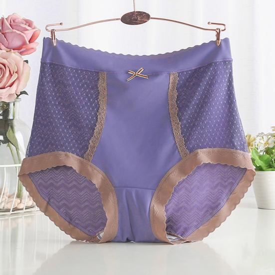 Lady Underpants Lace High Waist Solid Color Thin Tummy Control Elastic Panties Seamless Good Breathability Daily Sport Briefs