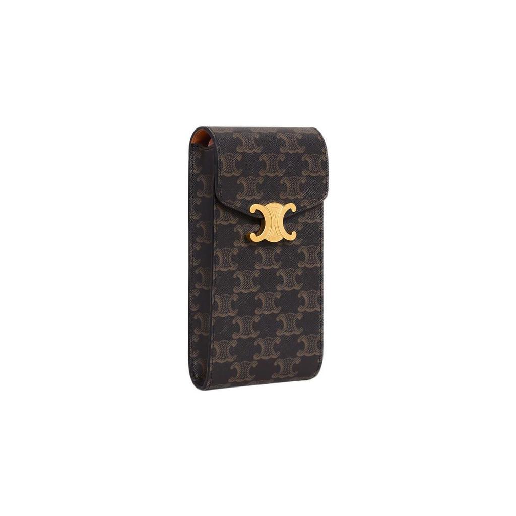 Celine Triomphe Gold Finish Metal Clasp Canvas Phone Bag Women bags Brown 10K682DS3-04LU