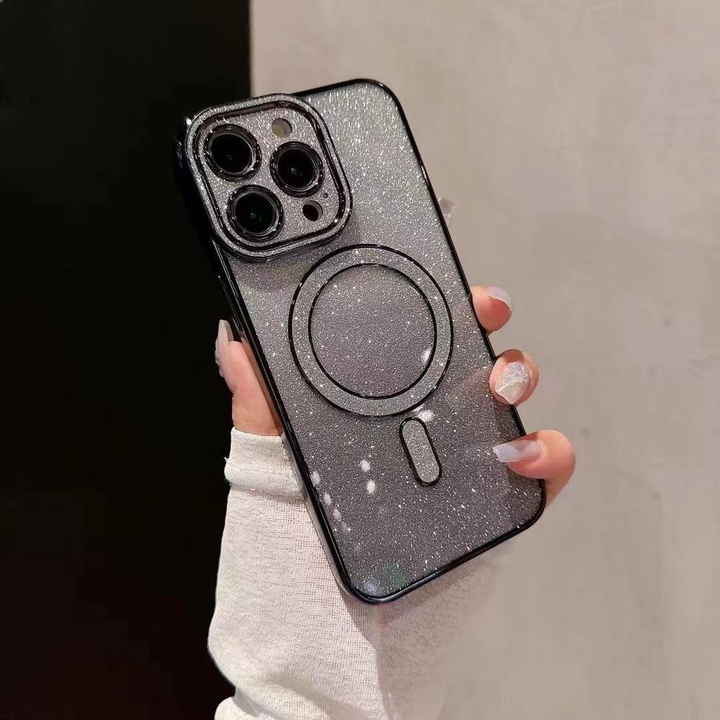 Чехол для мобильного телефона Apple 16 ProMax с блестками, магнитной беспроводной зарядкой, новый, прозрачный, для iPhone 15/14/13