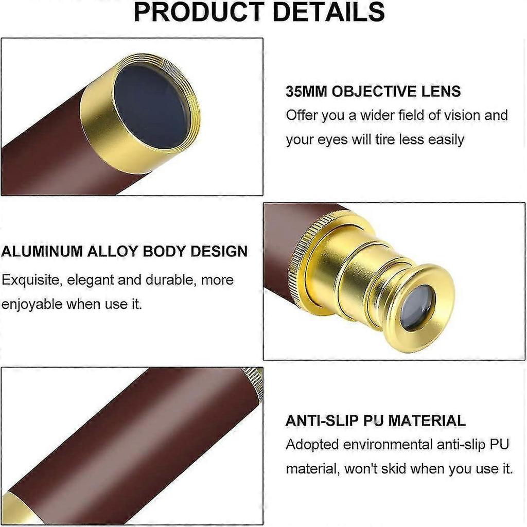 Retro Telescope Portable Pocket Monocular 4 Sections Copper Plated HD Monocular - DD01