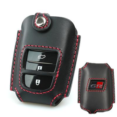 Кожаный чехол Chaya для Toyota GR Land Cruiser Crown Hilux Corolla Smart Key Case из натуральной кожи GR Window (toyota-av3B) (Черная/красная перфорация)
