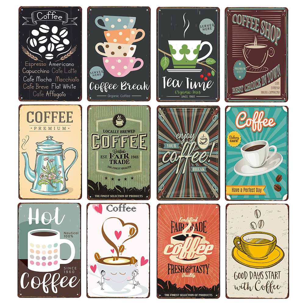 Coffee Metal Wall Art Poster Iron Painting Signs Vintage Decoration Cafe Bar Pub Club Plaque Home Decor Plates 20x30cm