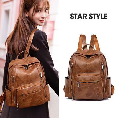 Женский винтажный кожаный рюкзак большой емкости с несколькими карманами, кожаный студенческий рюкзак, дорожный рюкзак