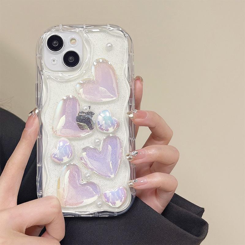 Glitter Colorful Laser Love Phone Case for Apple 17 Promax Precision Hole Full Cover for IPhone 15 Wave Pattern