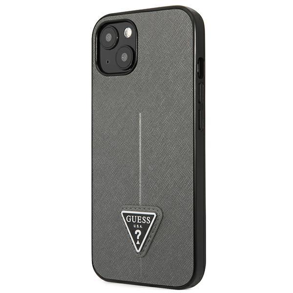 Etui do iPhone 14 Guess Hardcase Saffiano Triangle Logo Silver