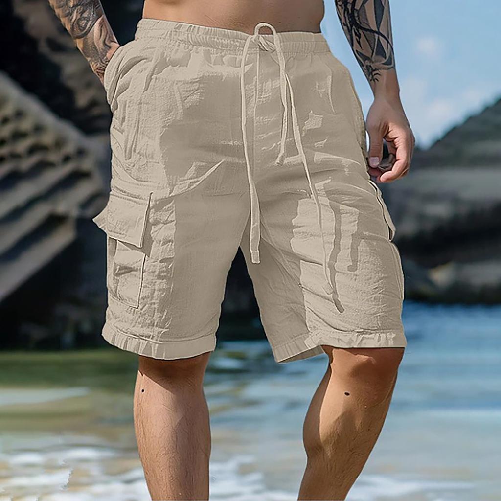 Мужские спортивные хлопковые льняные повседневные свободные шорты Повседневные пижамы с карманами для бега Брюки