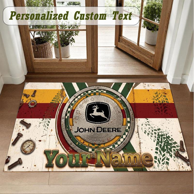 Crystal Velvet Square Rug Custom NameJohn Deere Pattern Non Slip Home Floor Decor Rug