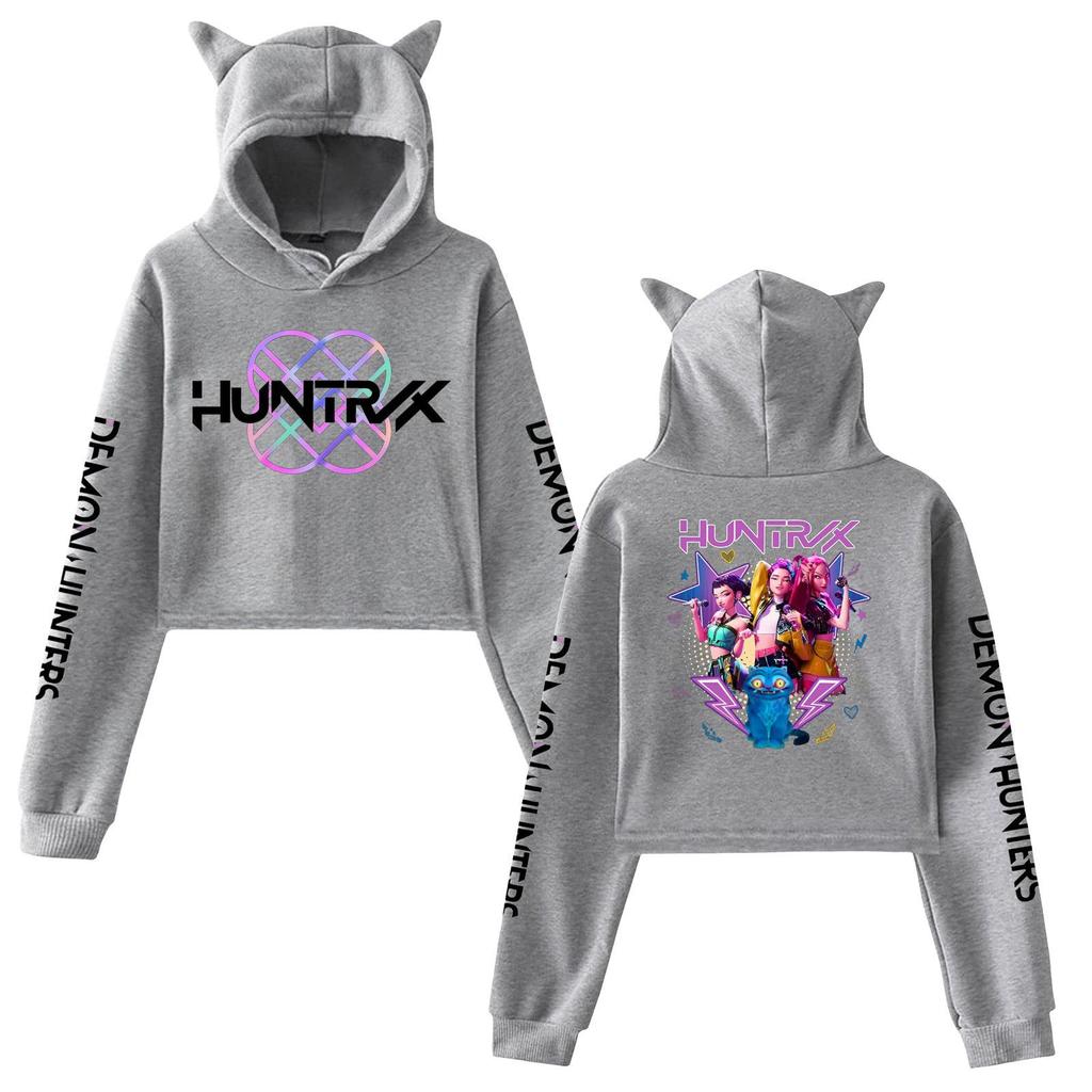 Kpop Demon Hunters Huntrix Crop Tops Cat Ears Sweatshirt Long Sleeve Girls Fashion Hoodie