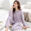 Пижама женская из чистого хлопка с длинным рукавом, средней плотности, с круглым вырезом, кардиган, домашняя одежда