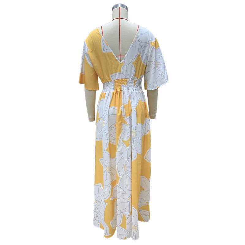 Летнее женское платье с принтом, длинные пляжные платья с открытой спиной и принтом