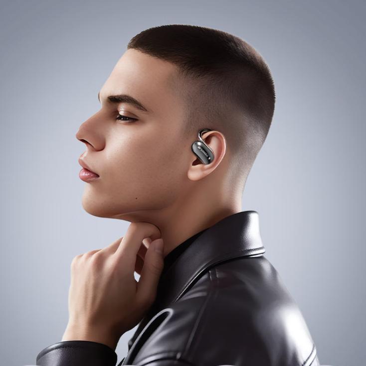 SANSUI Bluetooth Headphones, Bone Conduction Concept, True Wireless, Ear-Hook Style, Noise Reduction, Long Battery Life, Black