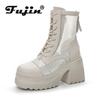 10cm Air Mesh Breathable Motorcycle Ankle Boots Genuine Leather Shoes Sandals Summer Ladies Hollow Boots Woman Fashion
