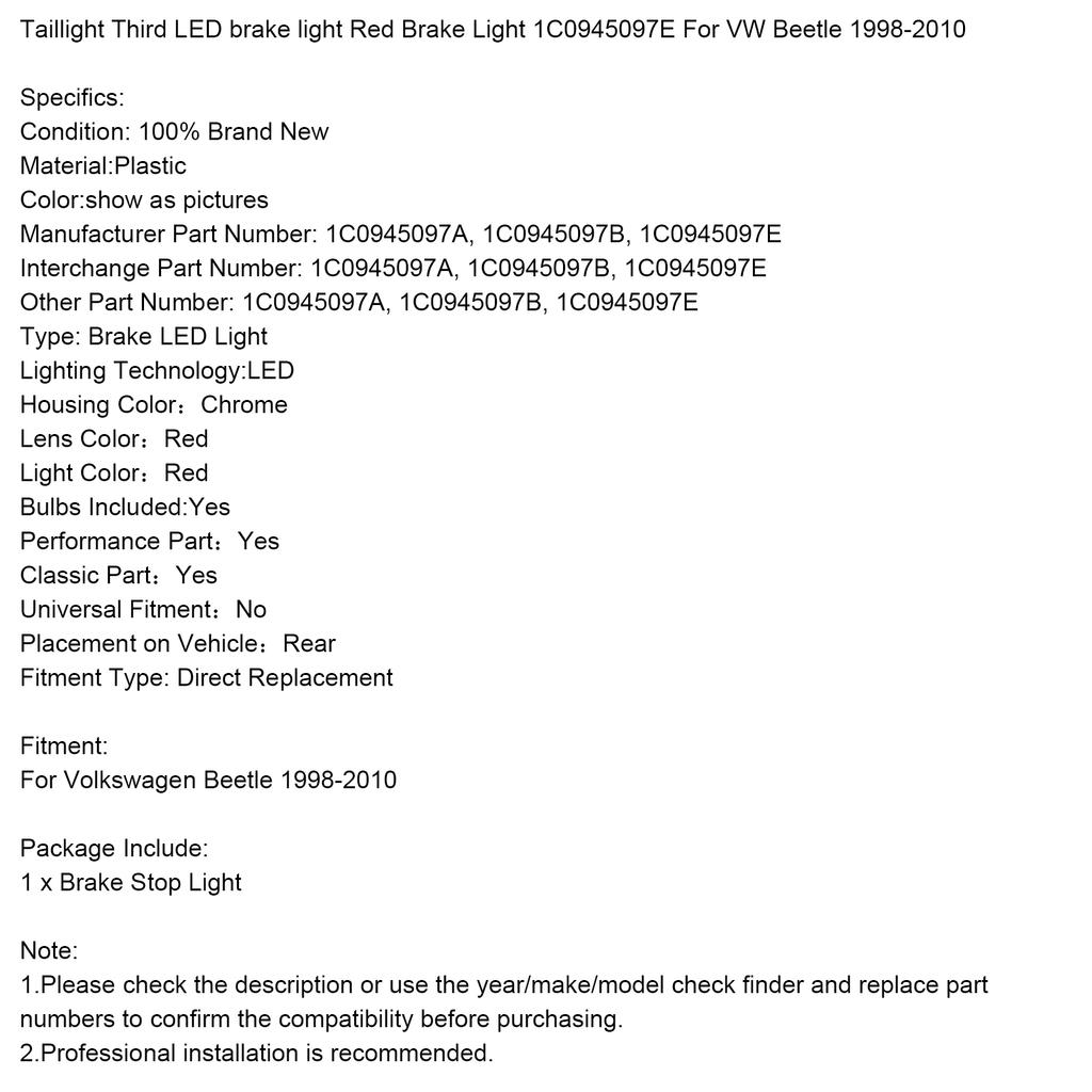 Задний фонарь Третий светодиодный стоп-сигнал Красный стоп-сигнал 1C0945097E Для VW Beetle 1998-2010