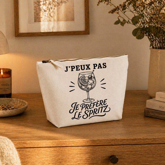 Trousse de toilette - PLANETEE - J’peux pas je préfère le Spritz - Beige - 3 L - 100% coton, zip métal