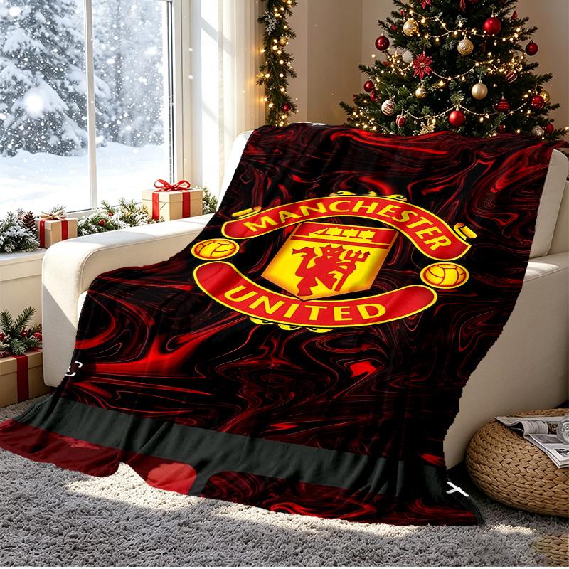 Football United F.C Pattern Blanket for Home Decoration, Bed, Sofa, Car Travel, Camping, Suitable for All Seasons, Birthday Christmas Gift