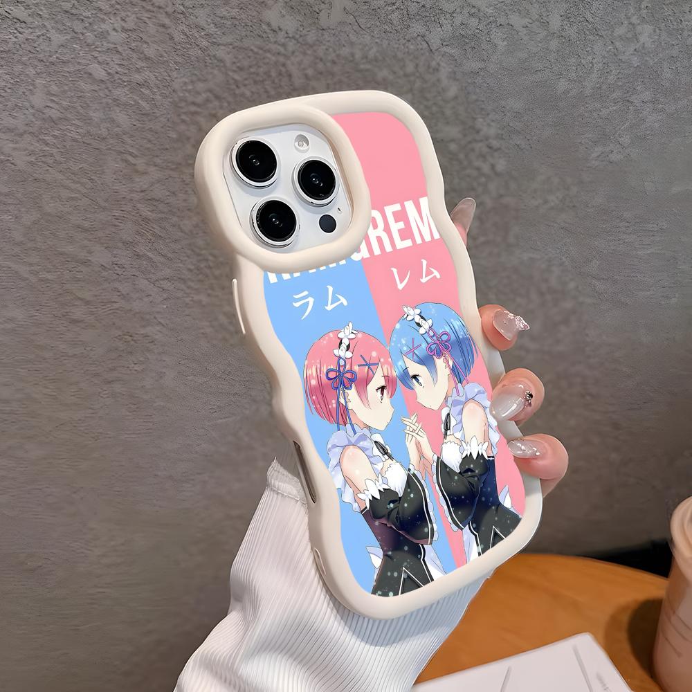 Чехол для мобильного телефона ReZero Rem Ram с волнистым краем из ТПУ для iPhone 17 16 15 14 13 12 11 Air Pro Max Plus Цветная крышка