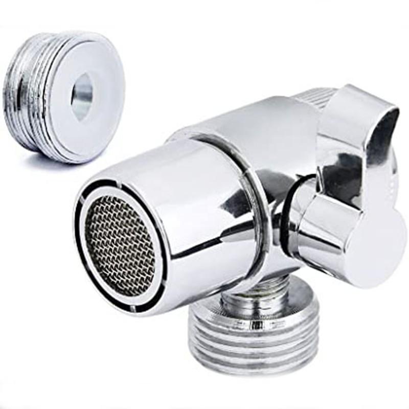 Alloy Dual Outlet Faucet Diverter Valve With 22mm To 24mm Adapter Shower Head Attachment