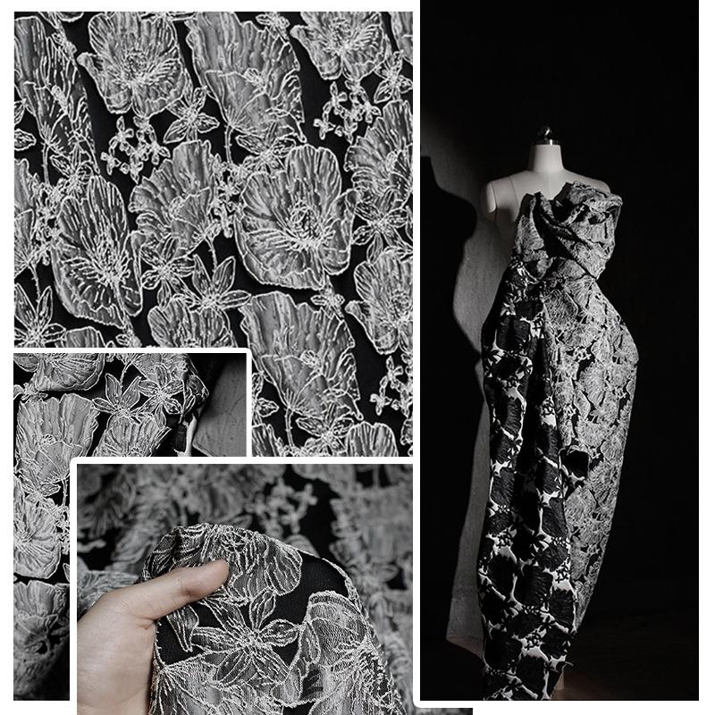 Ткань с жаккардовой текстурой "Цветочная линия" Креативная 3D тисненая вышивка Дизайнерская ткань для DIY Вечернего платья Формальной одежды