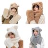 Шарф-шапка с ушками мишки 3 в 1 для девочки, меховая шапка, шарф с перчатками, комплект, зимний теплый головной убор для повседневной носки на улице