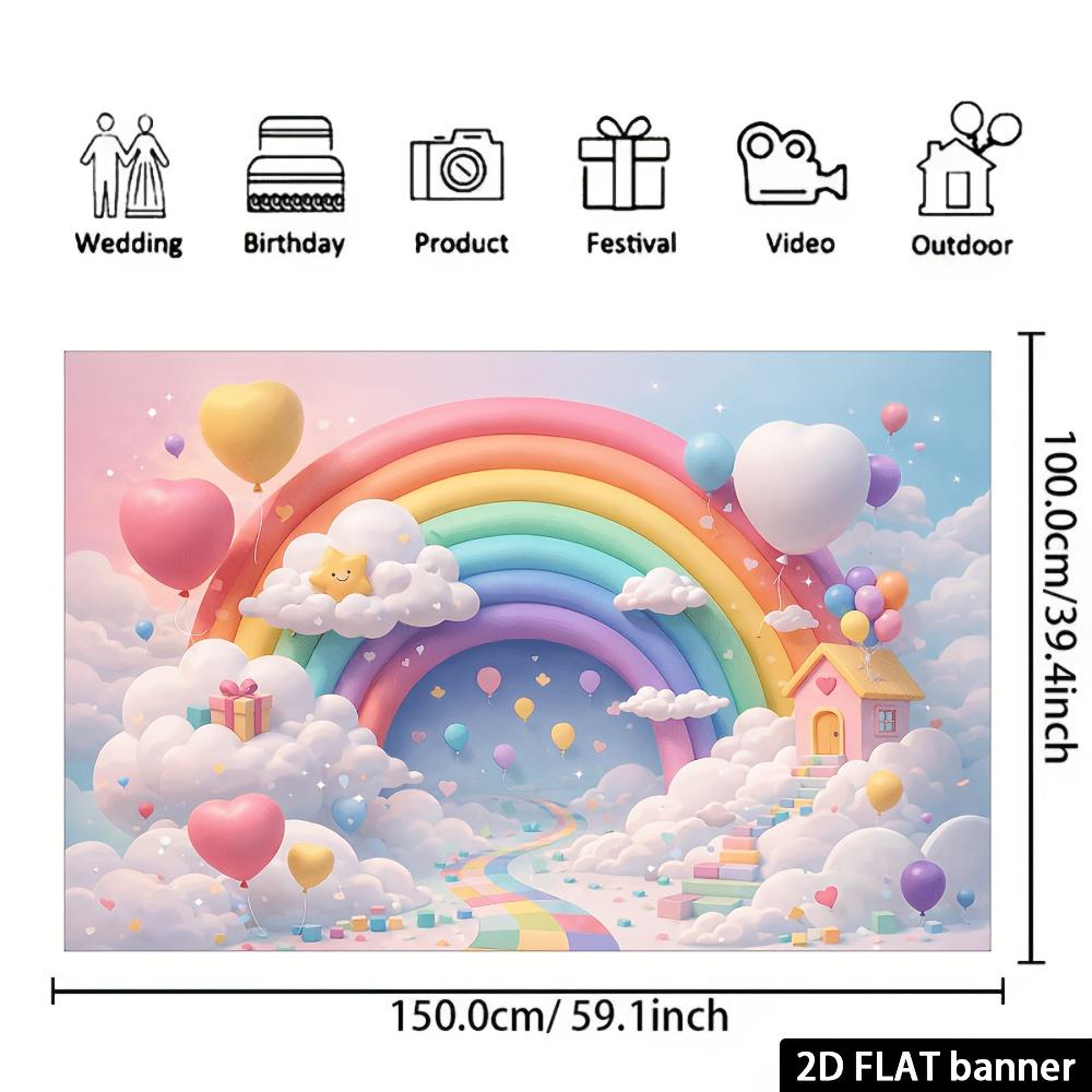 Rainbow Cloud Cabin Background Wall with Macaron Balloon and Nebula - Suitable for parties photography decoration weddings