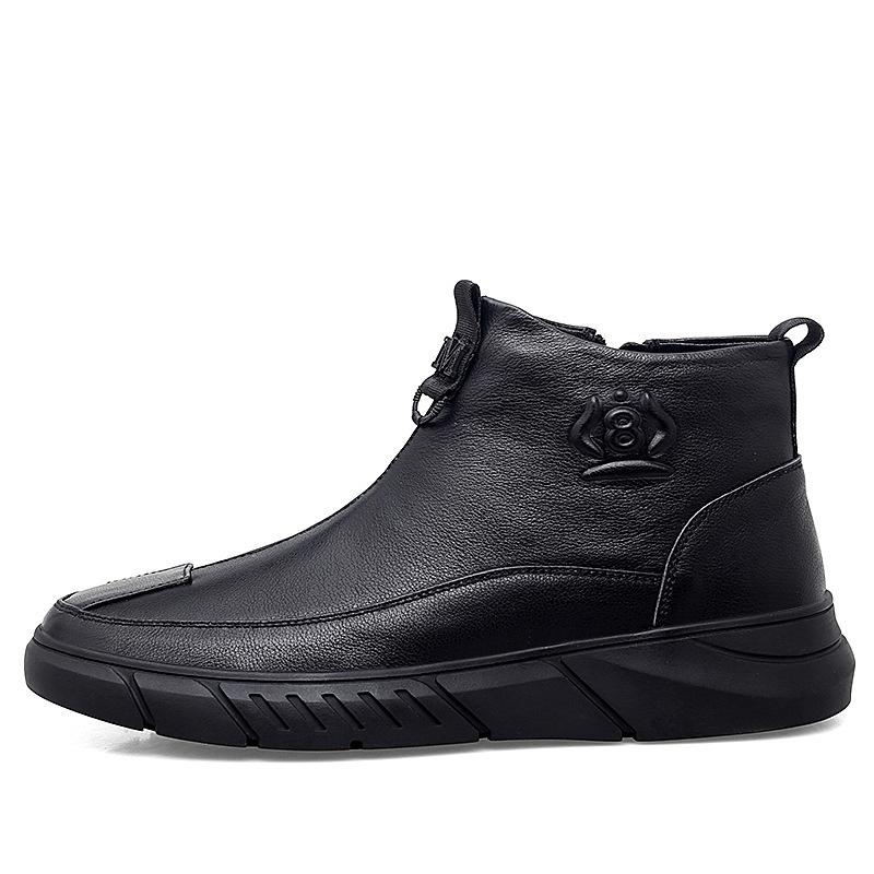 Осенне-зимняя новая мужская обувь на флисовой подкладке, две хлопковые ботинки средней высоты, повседневная кожаная обувь, хлопковая обувь, мужская обувь
