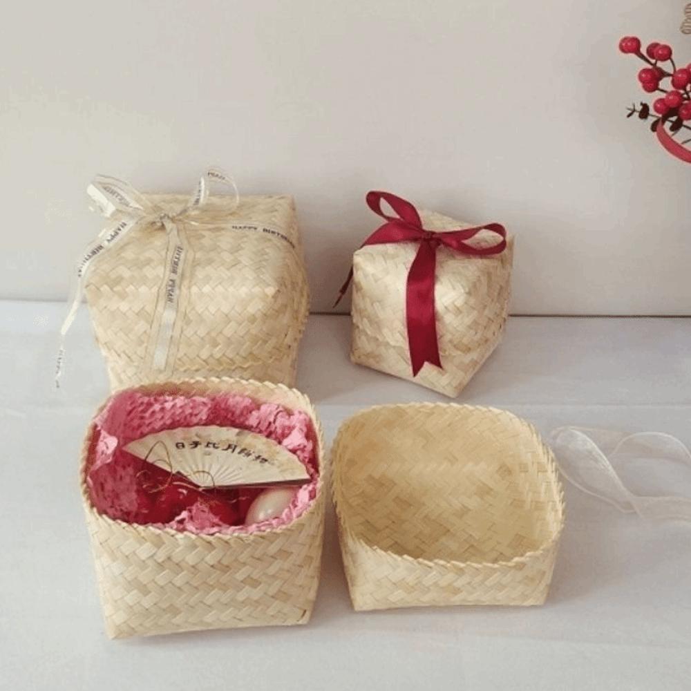 Reusable Bamboo Woven Gift Box Handmade Wedding Cookies Candy Box Bamboo Teas Tin Party Decoration