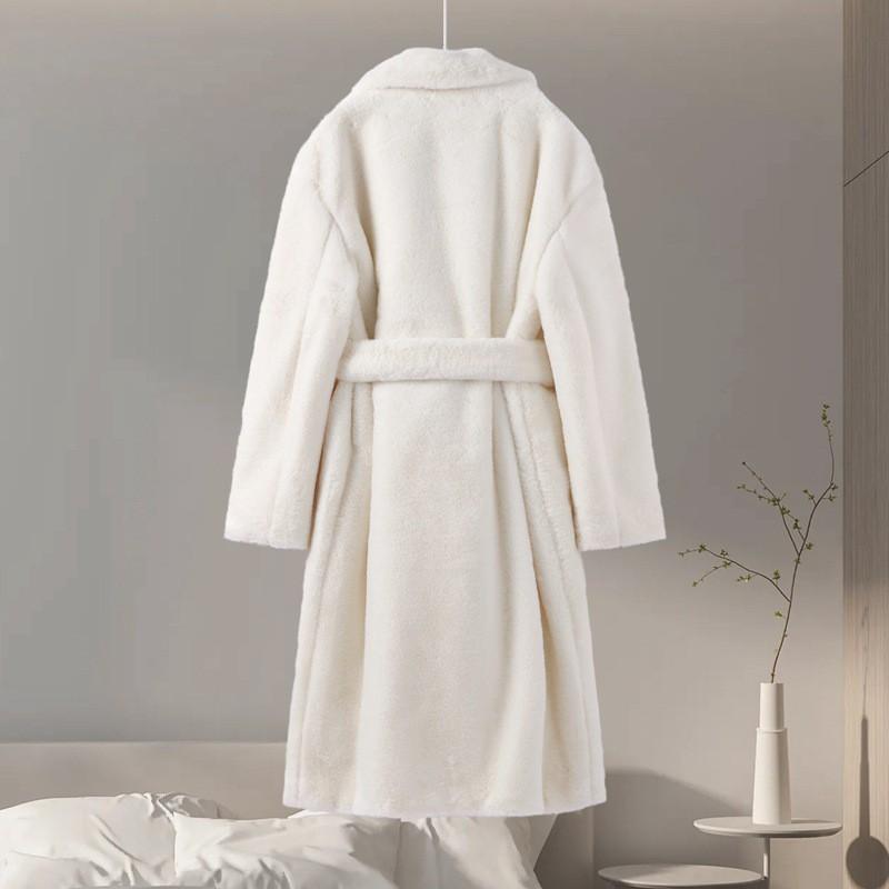 Womens Winter Thick Faux Fur Coat Elegant Rabbit Belted Warm Outerwear
